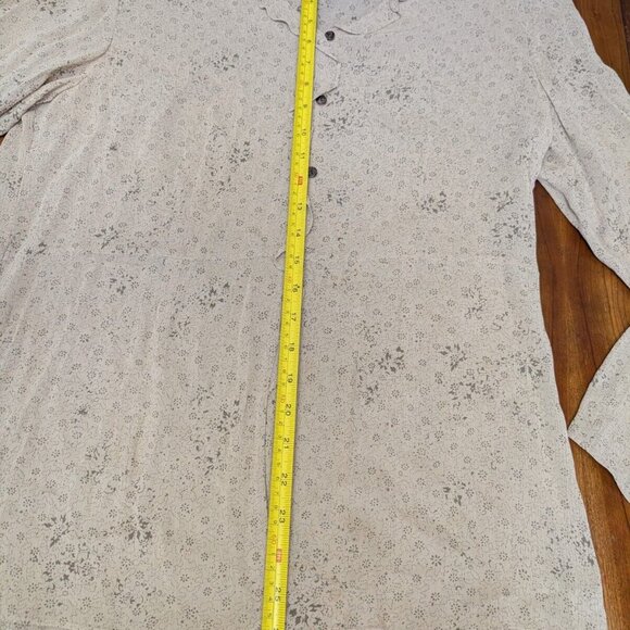 J.Jill Tan Button-Up Top Women's M Rayon Sheer Blouse Floral L/S Fairy Whimsy - Picture 9 of 16